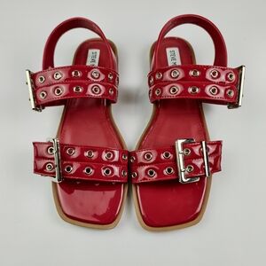 Steve Madden NWT Red Patent Double-Strap Sandals Women EU 37 Retro Party Summer